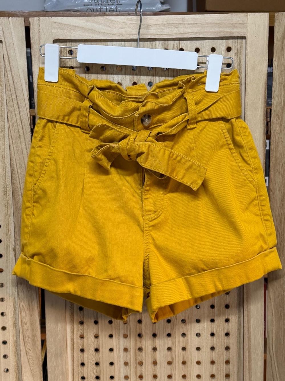 Express Mustard Paperbag Waist High Rise Shorts Size 6